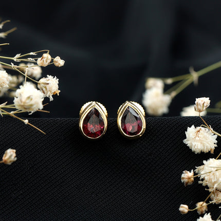 1.7 Carat Pear Shape Rhodolite Garnet Stud Earrings for Women