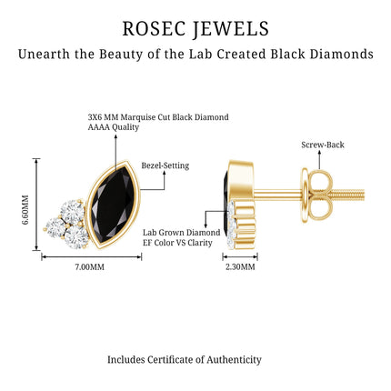 Marquise Shape 0.7 Carat Lab Grown Black and White Diamond Stud Earrings