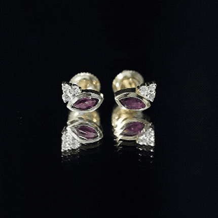 Marquise Cut Lab Grown Ruby and Diamond Stud Earrings in Silver