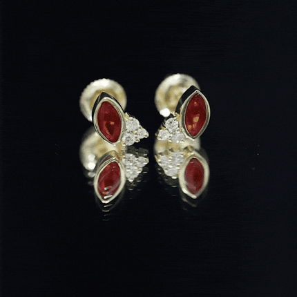 Real Half Carat Fire Opal Stud Earrings with Diamond