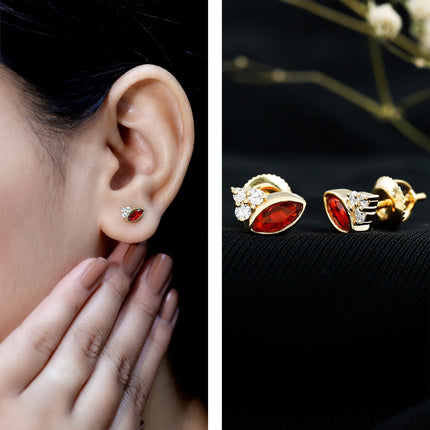 Real Half Carat Fire Opal Stud Earrings with Diamond