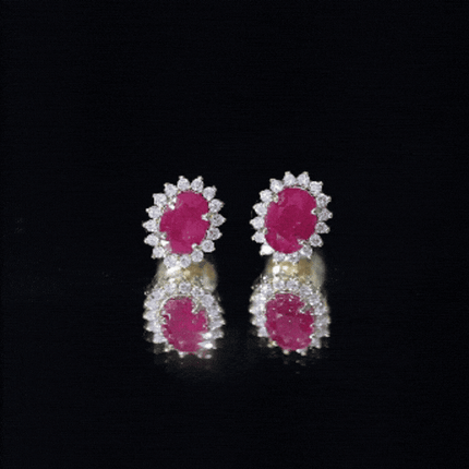 Natural 2 Carat Ruby Stud Earrings With Diamond Halo