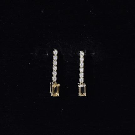 Emerald Cut Citrine and Diamond Bar Drop Earrings in Silver