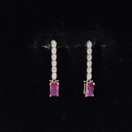 Lab Grown Ruby and Diamond Dangle Earrings For Women