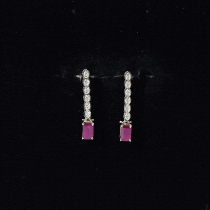 Emerald Cut Ruby and Diamond Dangle Drop Earrings