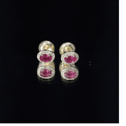 Genuine Ruby Stud Earrings with Lab Diamond Halo