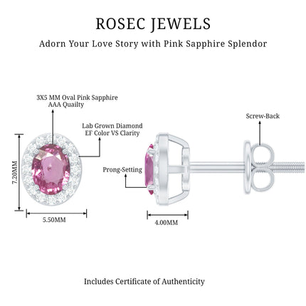 Natural Pink Sapphire Stud Earrings With Diamonds