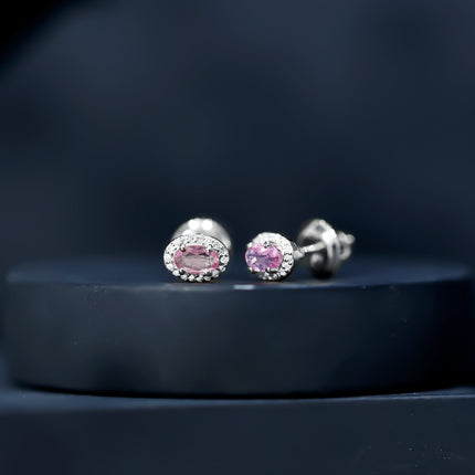 Natural Pink Sapphire Stud Earrings With Diamonds