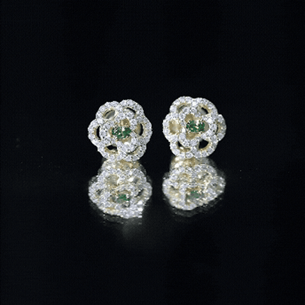 Yellow Gold Plated Silver Lab Grown Emerald Diamond Flower Stud Earrings for Women