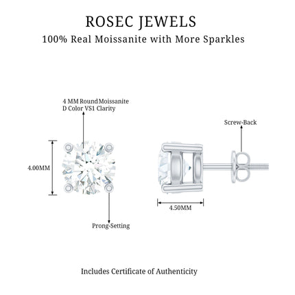 Minimalist Sterling Silver Moissanite Stud Earrings