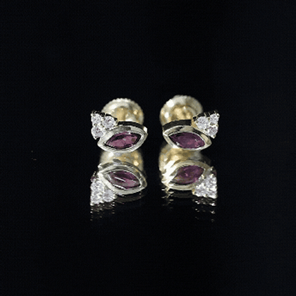 Bezel Set Rhodolite Garnet Stud Earrings with Diamonds