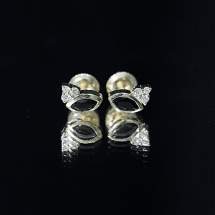 Natural Black Onyx Stud Earrings with Diamond Trio