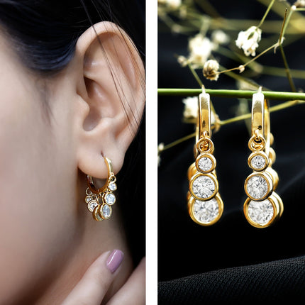 Bezel Set Moissanite Hinged Hoop Drop Earrings in Silver