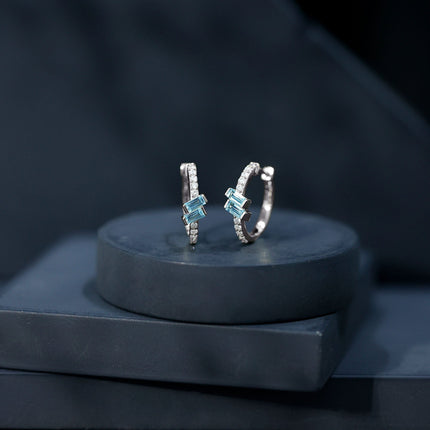 Natural Half Carat Aquamarine Hoop Earrings with Lab Diamond