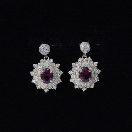 Real 0.8 Carat Rhodolite Drop Earrings with Lab Diamond for Women
