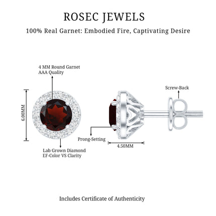 Genuine Garnet Stud Earrings with Lab Grown Diamond Halo