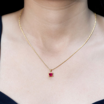 Princess Cut Lab Created Ruby Solitaire Pendant with Rope Frame