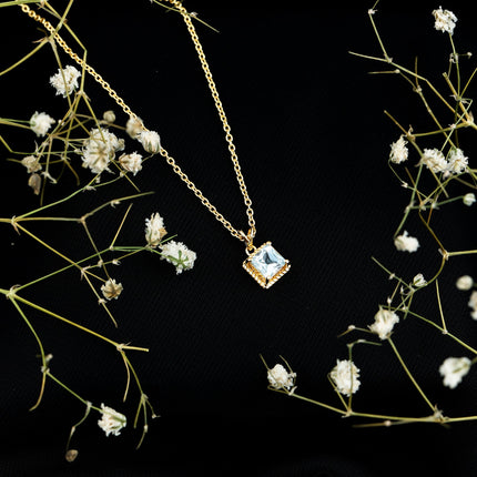 Sterling Silver Half Carat Princess Cut Sky Blue Topaz Pendant Necklace with Chain