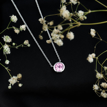 1.67 Carat Lab Grown Pink Sapphire Solitaire Necklace in Bezel Setting