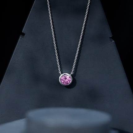 1.67 Carat Lab Grown Pink Sapphire Solitaire Necklace in Bezel Setting