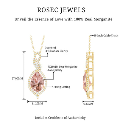 Certified 1.75 Carat Morganite Teardrop Necklace with Diamond