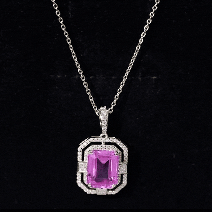 Certified 2.3 Carat Emerald Cut Lab Grown Pink Sapphire Diamond Vintage Necklace