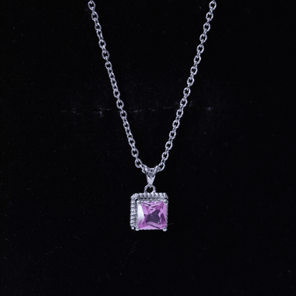 Princess Cut 0.7 Carat Lab Created Pink Sapphire Solitaire Pendant Necklace