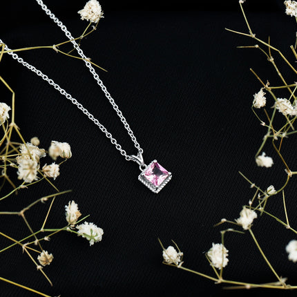 Princess Cut 0.7 Carat Lab Created Pink Sapphire Solitaire Pendant Necklace
