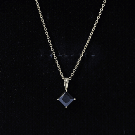 Princess Cut Black Spinel Solitaire Pendant Necklace with Silver Chain