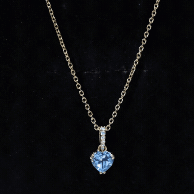0.9 Carat Swiss Blue Topaz Solitaire and Diamond Heart Necklace with Chain
