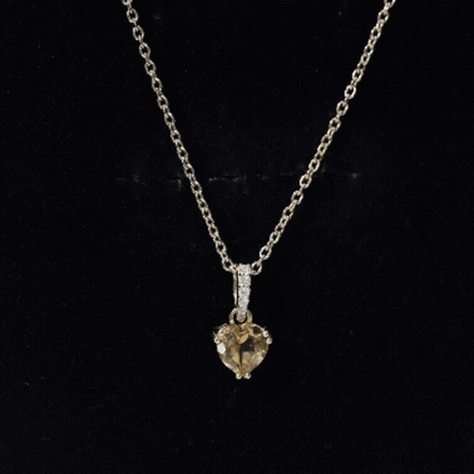 Natural 0.9 Carat Citrine Diamond Heart Locket with Silver Chain