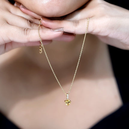 Natural 0.9 Carat Citrine Diamond Heart Locket with Silver Chain