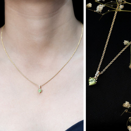 Natural 05 CT Heart Shape Peridot Diamond Pendant Necklace with Chain
