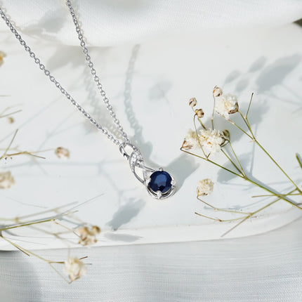 Natural 1 Carat Blue Sapphire Infinity Necklace with Silver Chain