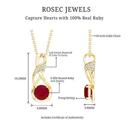Natural 1.5 Carat Ruby and Diamond Infinity Necklace with Silver Chain