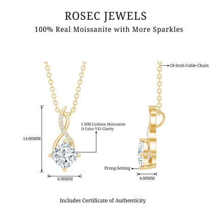 Certified 1.2 Carat Cushion Cut Moissanite Infinity Necklace with Silver Chain