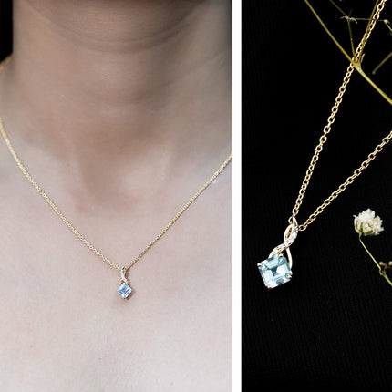 0.5 CT Cushion Cut Sky Blue Topaz Infinity Necklace with Silver Chain