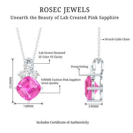 Certified 4.5 Carat Lab Created Pink Sapphire Bridal Necklace with Chain