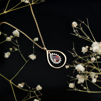 Rhodolite Garnet and Diamond Teardrop Necklace with Silver Chain