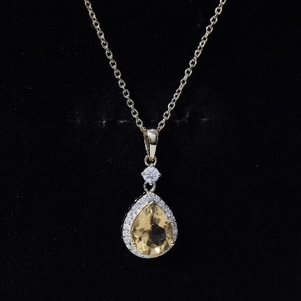 Certified 2 Carat Citrine Teardrop Pendant Necklace with Diamond Halo