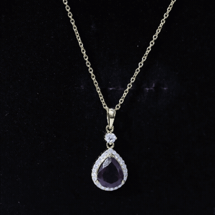3.25 Carat Rhodolite Teardrop Necklace with Diamond Halo
