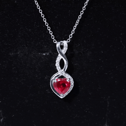 1 Carat Lab Grown Ruby Heart and Infinity Necklace with Silver Chain