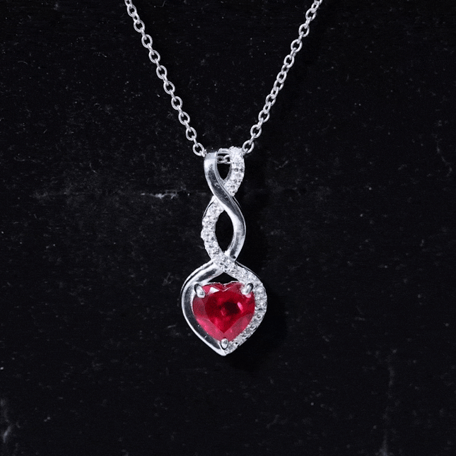 1 Carat Lab Grown Ruby Heart and Infinity Necklace with Silver Chain