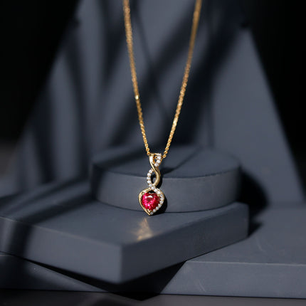 1 Carat Lab Grown Ruby Heart and Infinity Necklace with Silver Chain