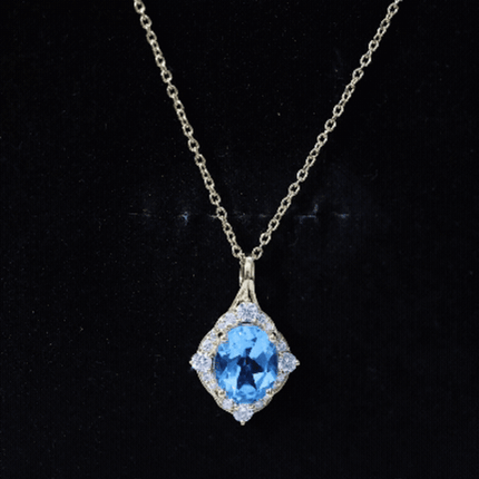 Vintage Style Sky Blue Topaz Diamond Halo Necklace