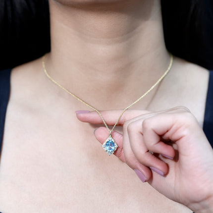Vintage Style Sky Blue Topaz Diamond Halo Necklace