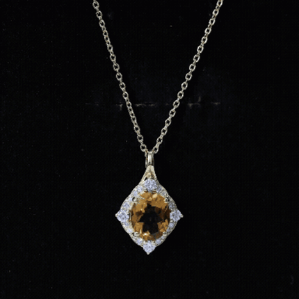 Genuine 2.5 Carat Citrine Diamond Vintage Necklace with Silver Chain