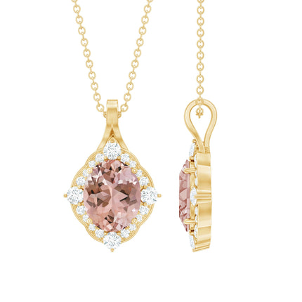 Vintage Inspired 2.5 Carat Morganite Bridal Necklace with Diamond Halo