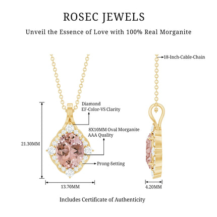 Vintage Inspired 2.5 Carat Morganite Bridal Necklace with Diamond Halo