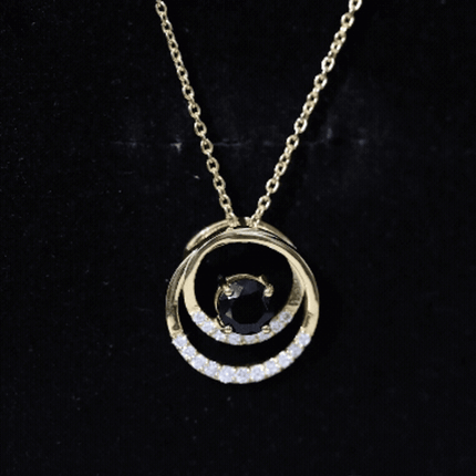 Lab Created Black and White Diamond Circle Necklace With Silver Chain